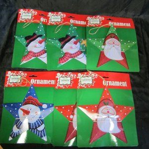 SET OF 6 METAL STAR PAINTED CHRISTMAS HANGING DECOR, NEW W/PKG